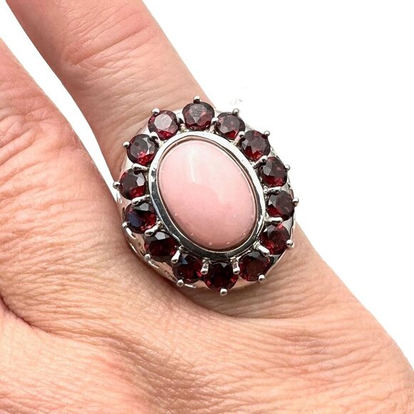 Sterling Silver Womens Ring Pink Morganite Red Garnet Size 6 - Picture 2 of 7